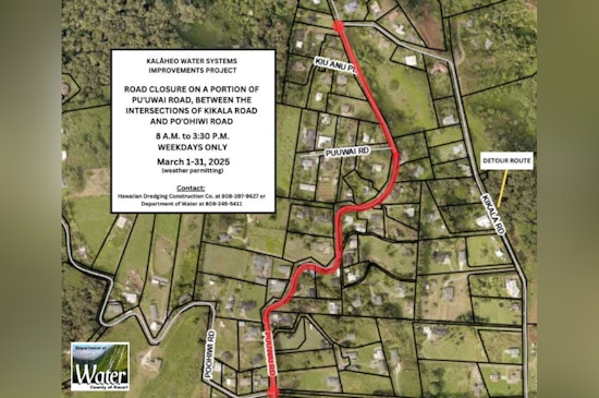 Kalāheo Road Closures Extended to March End Due to Water System Improvements