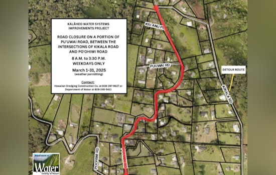 Kalāheo Road Closures Extended to March End Due to Water System Improvements