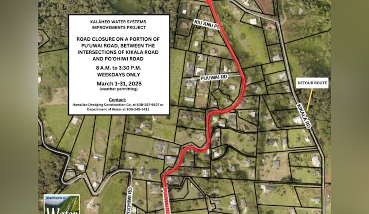 Kalāheo Road Closures Extended to March End Due to Water System Improvements