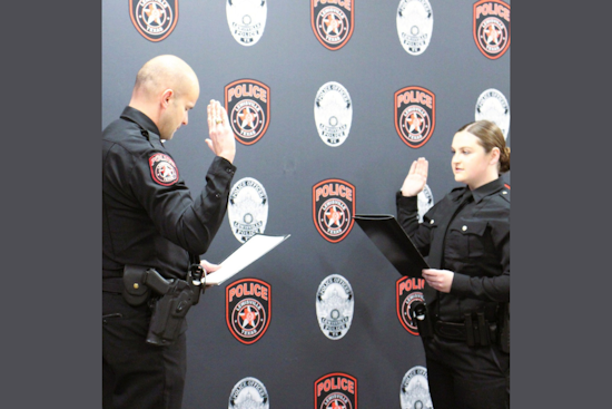 Lewisville Welcomes New Officer to Police Force with Family-Pinned Badge Ceremony