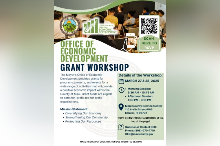 Maui County Office of Economic Development to Host Grant Application Workshops in Late March