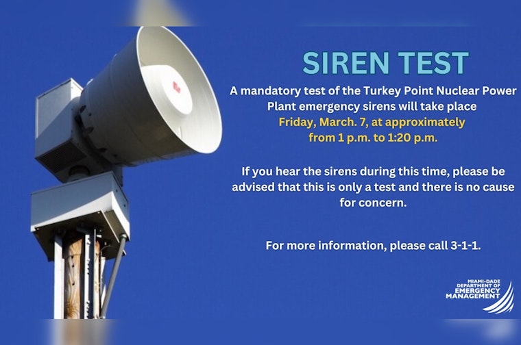 Miami-Dade County to Test Sirens at Turkey Point Nuclear Plant on Friday