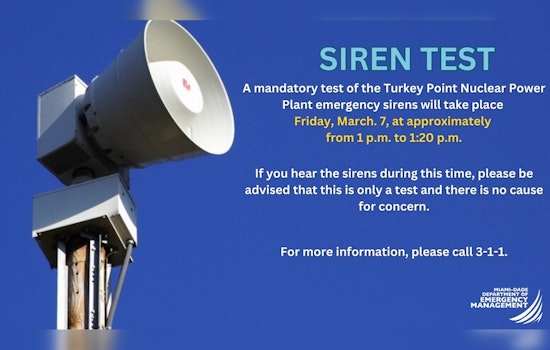 Miami-Dade County to Test Sirens at Turkey Point Nuclear Plant on Friday