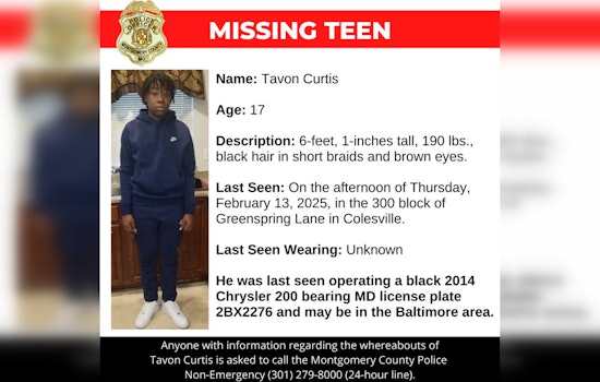 Montgomery County Police Seek Public's Help in Locating Missing Teen Tavon Curtis