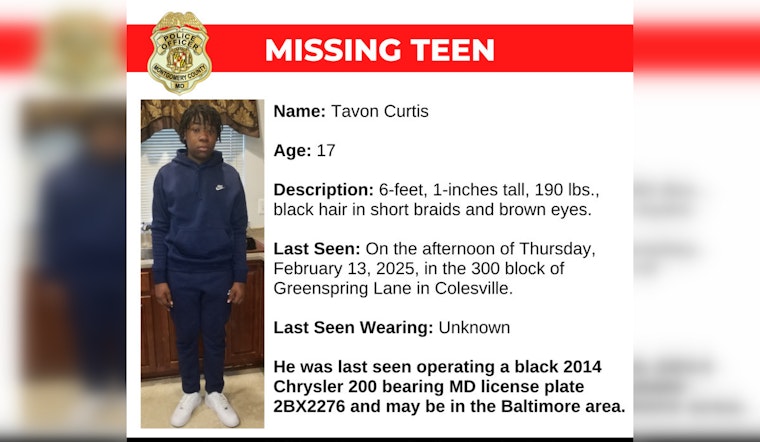 Montgomery County Police Seek Public's Help in Locating Missing Teen Tavon Curtis