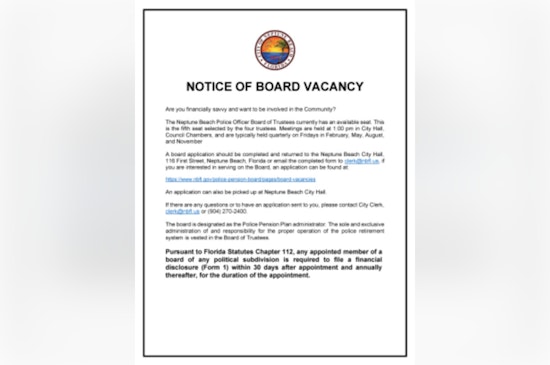 Neptune Beach Seeks Finance-Savvy Community Member for Police Pension Board Position