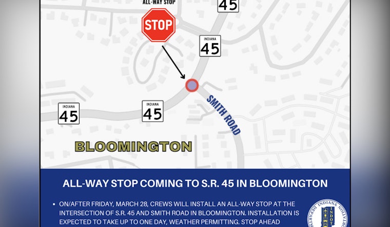 New All-Way Stop at Bloomington's State Road 45 and Smith Road Aims to Enhance Safety