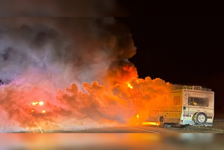 RV Destroyed by Fire Near Wisconsin Highway 32 and I-43, Driver Sustains Minor Injuries