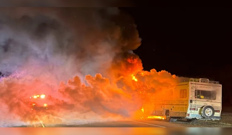 RV Destroyed by Fire Near Wisconsin Highway 32 and I-43, Driver Sustains Minor Injuries
