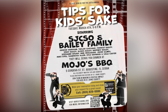 St. Johns County Sheriff's Office Partners with Bailey Family for 30th Annual "Tips for Kids' Sake" Fundraiser at Mojo's BBQ in St. Augustine