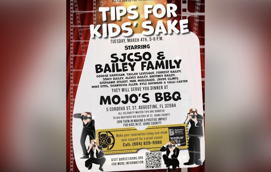 St. Johns County Sheriff's Office Partners with Bailey Family for 30th Annual "Tips for Kids' Sake" Fundraiser at Mojo's BBQ in St. Augustine