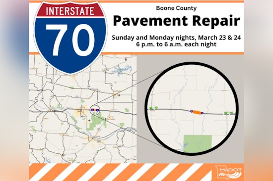 Temporary Lane Closure on Eastbound I-70 Near Columbia for Pavement Repairs