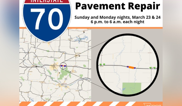 Temporary Lane Closure on Eastbound I-70 Near Columbia for Pavement Repairs