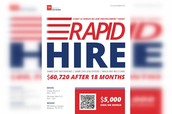 Tennessee Department of Correction Hosts Rapid Hire Event in Nashville with $5,000 Sign-On Bonus