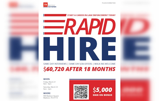 Tennessee Department of Correction Hosts Rapid Hire Event in Nashville with $5,000 Sign-On Bonus