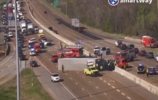 Two Injured in Multi-Vehicle Crash Involving Overturned Semi on I-40 Near Memphis