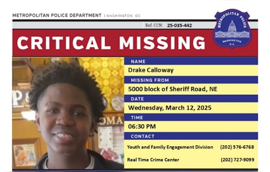 Urgent Search for Missing 14-Year-Old Drake Calloway in Northeast DC; Community Asked to Assist