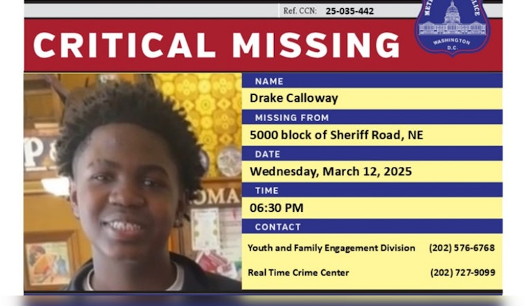 Urgent Search for Missing 14-Year-Old Drake Calloway in Northeast DC; Community Asked to Assist