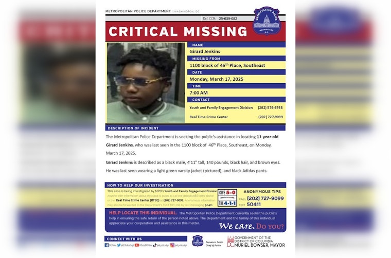 Washington DC Police Issue Urgent Appeal in Search for Missing 11-Year-Old Girard Jenkins