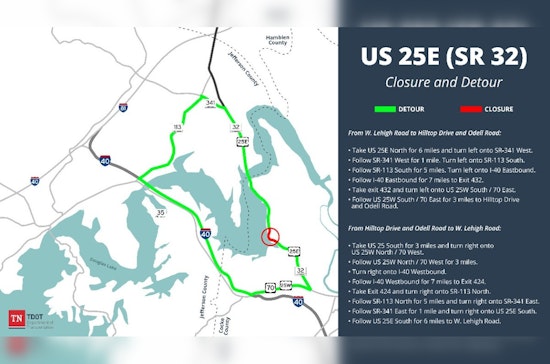 Weekend Detour Alert U.S. 25E in Cocke County Closed for Pipe Installation