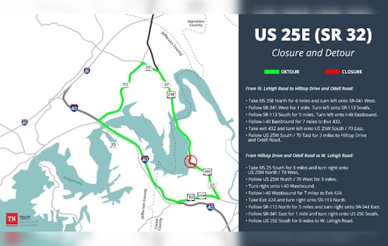 Weekend Detour Alert U.S. 25E in Cocke County Closed for Pipe Installation