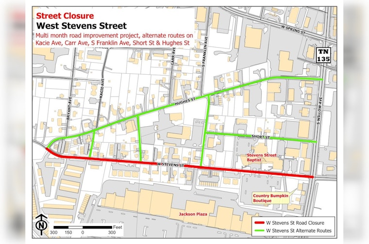 West Stevens Street Partial Closure Begins Friday for Cookeville Improvement Project