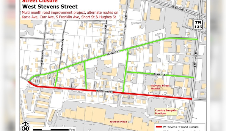 West Stevens Street Partial Closure Begins Friday for Cookeville Improvement Project