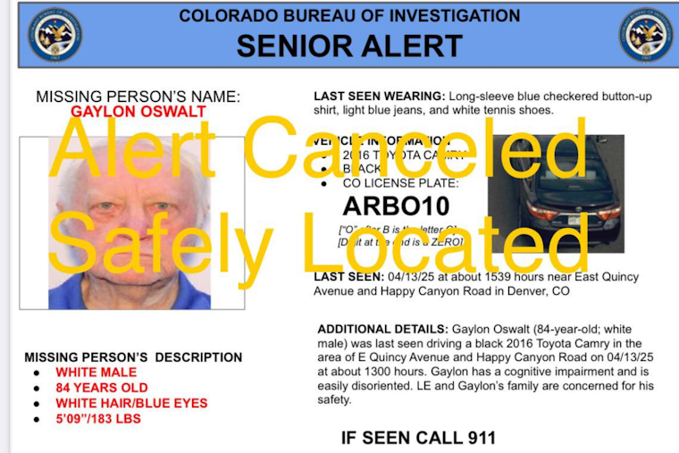 84-Year-Old Man with Cognitive Impairment Found Safe After Colorado Alert Activation
