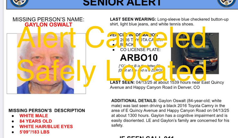 84-Year-Old Man with Cognitive Impairment Found Safe After Colorado Alert Activation