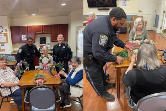Boston Officers and Seniors Bond Over Spring Wreath Making at Susan S. Bailis Assisted Living Facility