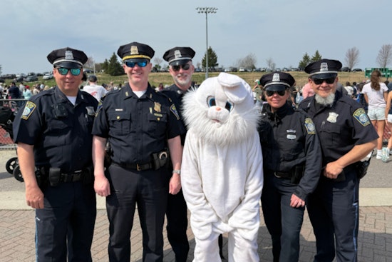 Boston Police Officers Join in Festive Fun at West Roxbury's Parkway In Motion Easter Egg Hunt