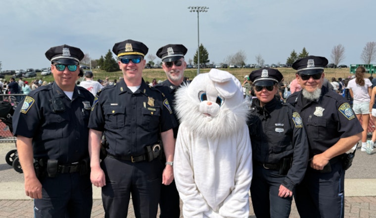 Boston Police Officers Join in Festive Fun at West Roxbury's Parkway In Motion Easter Egg Hunt