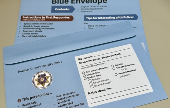 Boulder County Sheriff's Office Implements Blue Envelope Program to Assist Residents with Autism and Dementia During Police Interactions