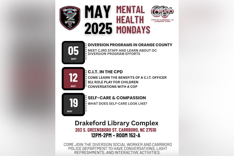 Carrboro Launches "Mental Health Mondays" for May with Police Department Partnership