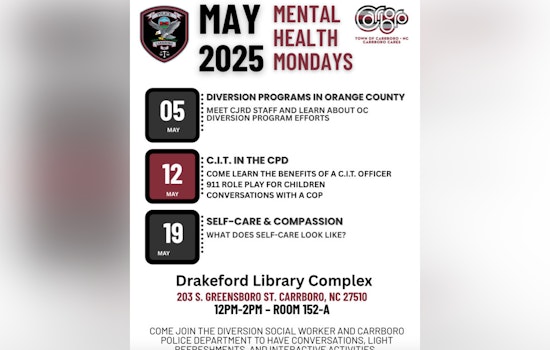 Carrboro Launches "Mental Health Mondays" for May with Police Department Partnership