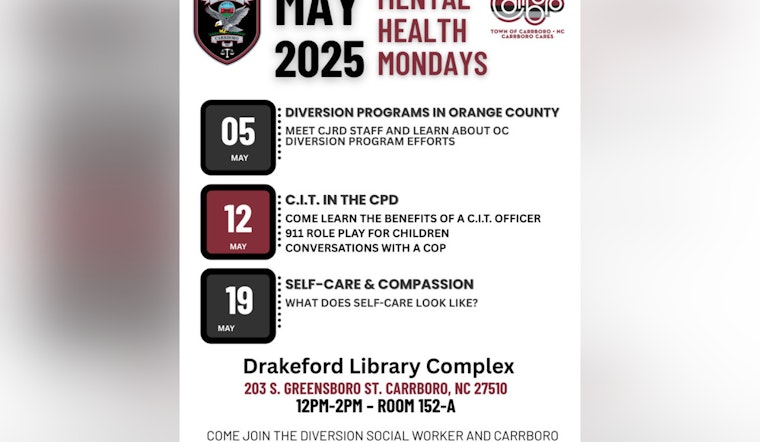 Carrboro Launches "Mental Health Mondays" for May with Police Department Partnership