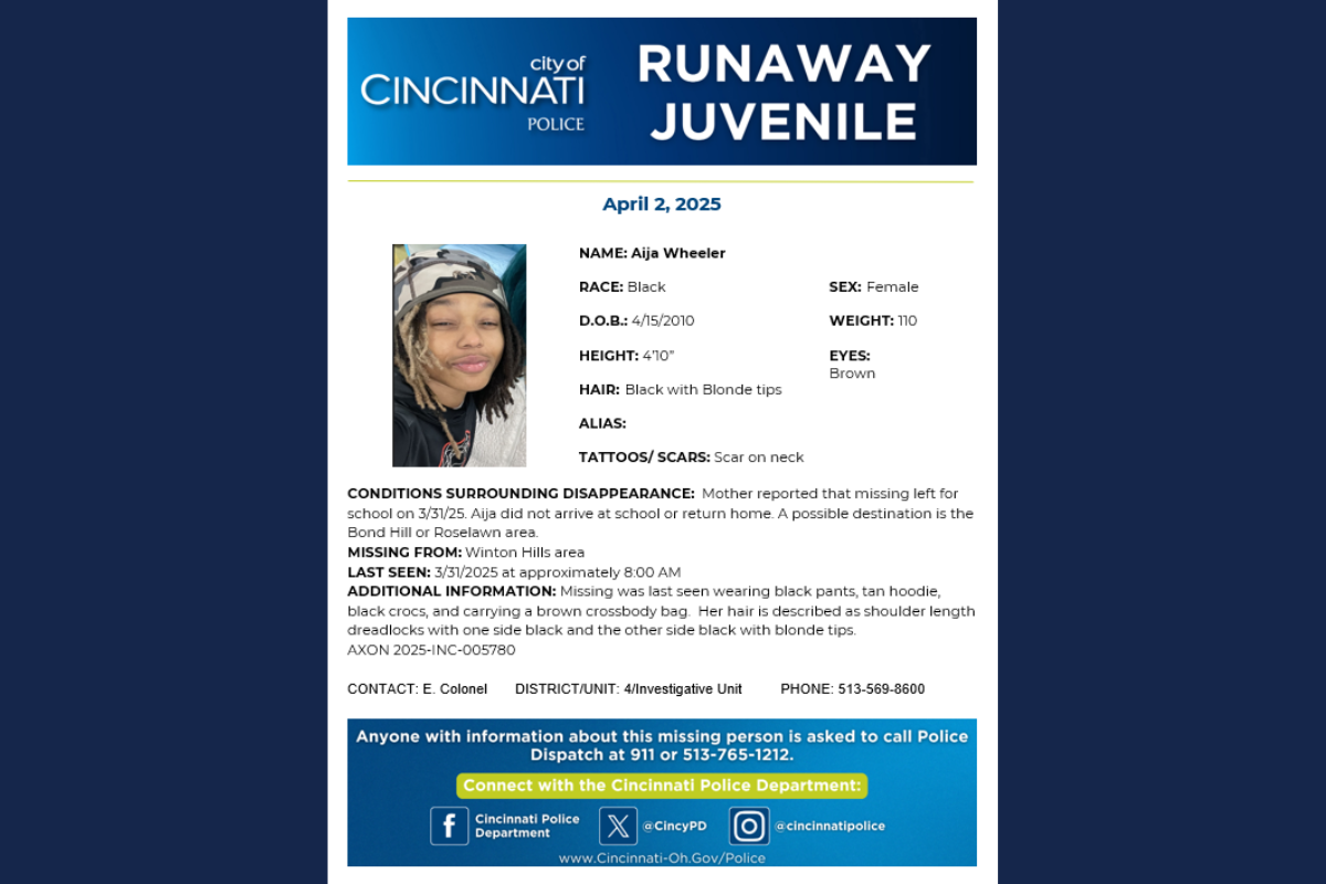 Cincinnati Police Seek Public's Help in Locating Missing Teen Aija