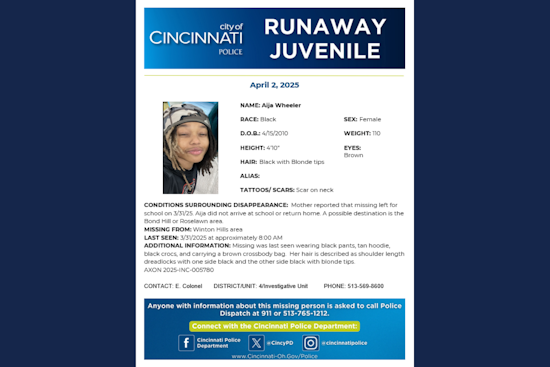 Cincinnati Police Seek Public's Help in Locating Missing Teen Aija Wheeler