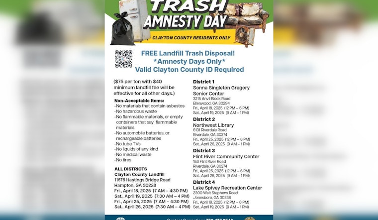 Clayton County Offers Free Trash Disposal for Residents During Trash Amnesty Days