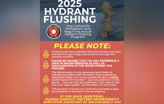 Collinsville Announces Summer Hydrant Flushing Schedule with Temporary Water Discoloration and Pressure Changes Expected