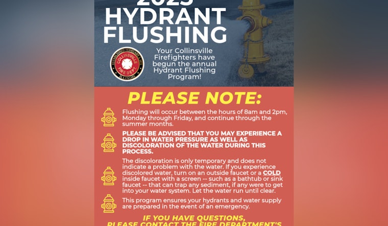 Collinsville Announces Summer Hydrant Flushing Schedule with Temporary Water Discoloration and Pressure Changes Expected