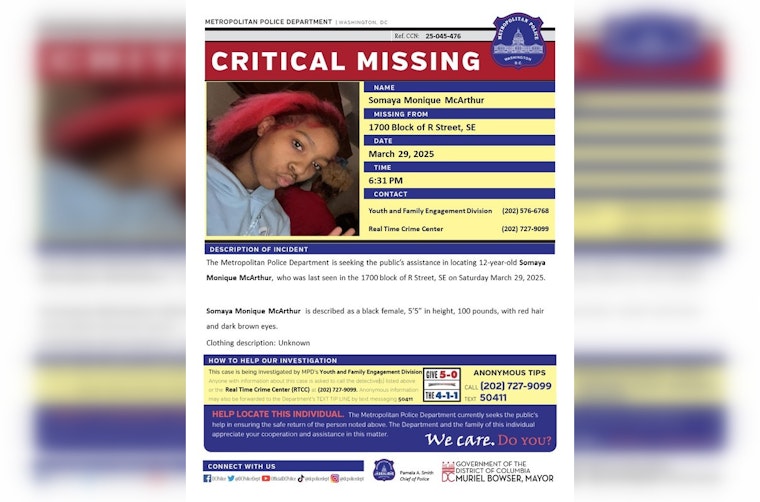 DC Police Issue Urgent Appeal for Public's Help in Locating Missing 12-Year-Old Somaya McArthur