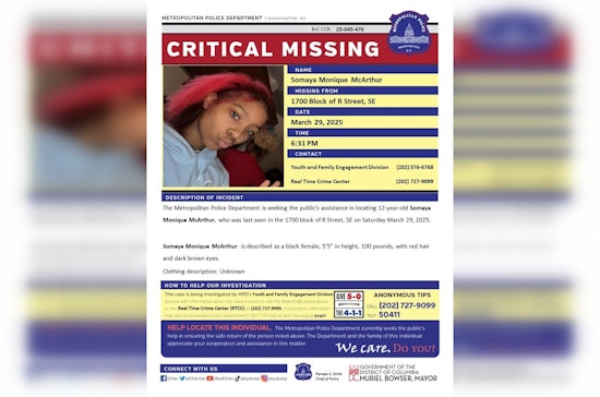 DC Police Issue Urgent Appeal for Public's Help in Locating Missing 12-Year-Old Somaya McArthur