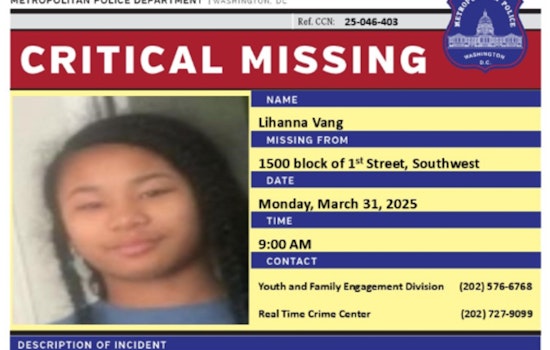 DC Police Seek Public Assistance in Locating Missing 15-Year-Old Lihanna Vang from Southwest Area