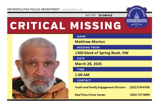 DC Police Seek Public's Help to Locate Critically Missing 66-Year-Old Matthew Morton