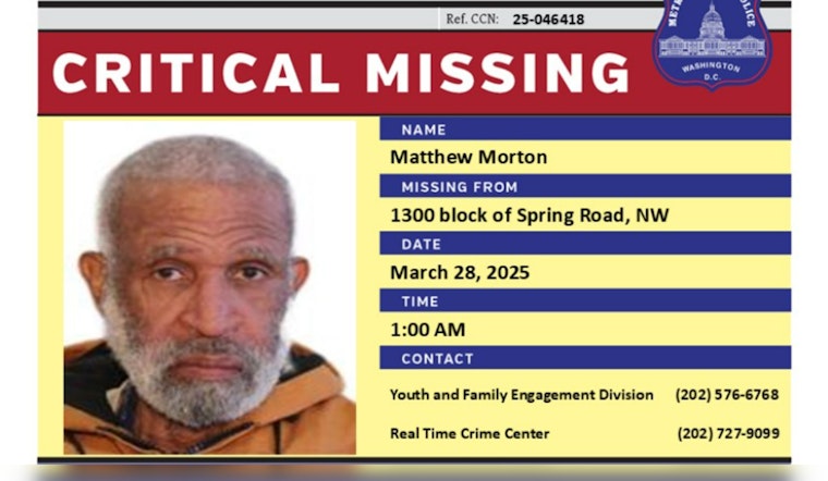 DC Police Seek Public's Help to Locate Critically Missing 66-Year-Old Matthew Morton