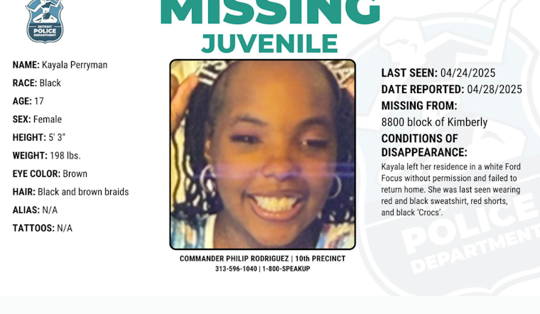 Detroit Police Department Seeks Public's Help to Locate Missing 17-Year-Old Kayala Perryman