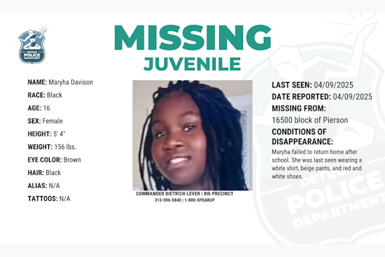Detroit Police Seek Public's Aid in Locating Missing 16-Year-Old Maryha Davison