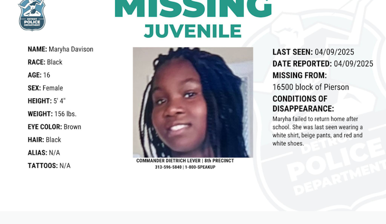 Detroit Police Seek Public's Aid in Locating Missing 16-Year-Old Maryha Davison