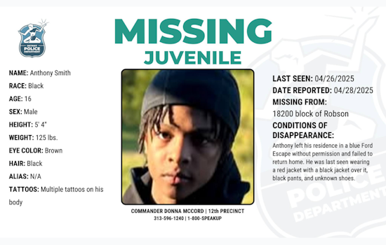 Detroit Police Seek Public's Help in Locating Missing 16-Year-Old Anthony Smith